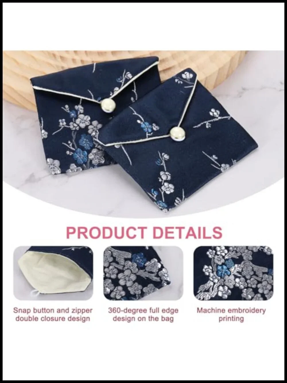 Set of 6 Silk Jewelry Pouches, Satin Flap Button Organizer, Travel Bag